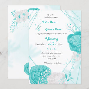 turquoise white floral geometric wedding invitation