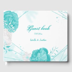 turquoise white floral wedding  guest book