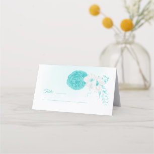 turquoise white floral wedding place card