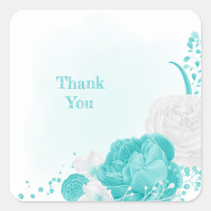 turquoise white floral wedding square sticker
