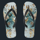 Turquoise White Flower Golden Leaves Elegant Flip Flops<br><div class="desc">Turquoise White Flower Golden Leaves Elegant Flip Flops. Unique,  beautiful,  stylish design. Easy to be personalised. Matching items are available.</div>