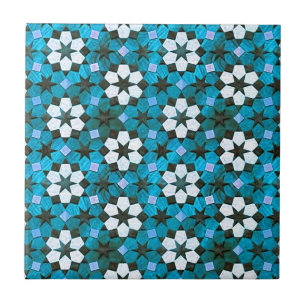 Turquoise & White Flower Pattern Tile