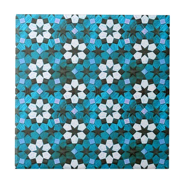 Turquoise & White Flower Pattern Tile (Front)