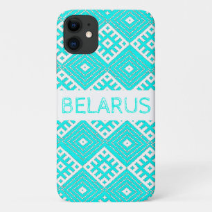 Turquoise White Folk Print Belarus iPhone 11 Case