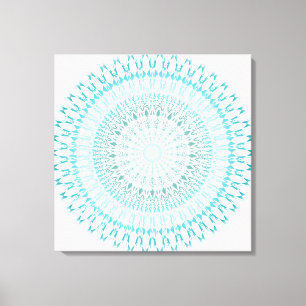 Turquoise White Geometric Modern Mandala Canvas Print