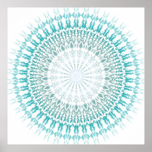 Turquoise White Geometric Modern Mandala Poster