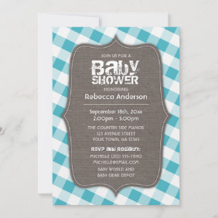 Turquoise & White Gingham Canvas Baby Shower Invitation