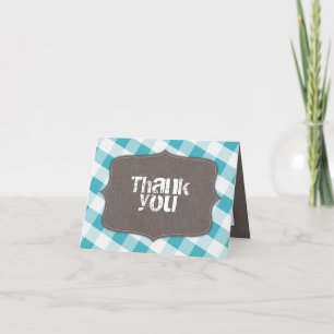 Turquoise & White Gingham Canvas Thank You Cards