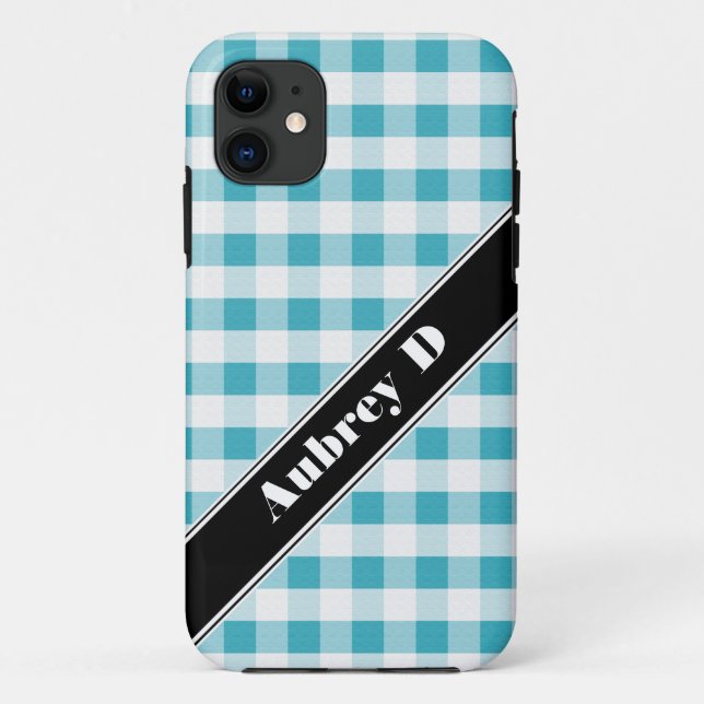 Turquoise & White Gingham custom iPhone 5 Case (Back)