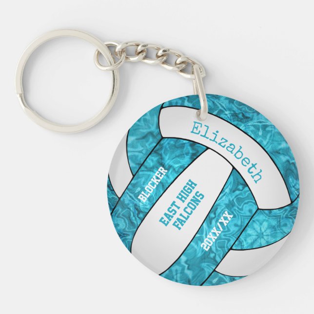 turquoise white girly sports custom volleyball key ring (Front)