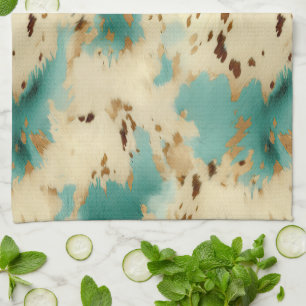 Turquoise White Gold Cowhide Tea Towel
