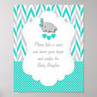 Turquoise, White Gray Elephant Baby Shower