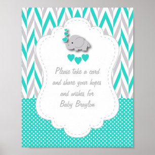 Turquoise, White Gray Elephant Baby Shower Poster