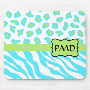 Turquoise, White & Green Zebra & Cheetah Custom Mouse Mat