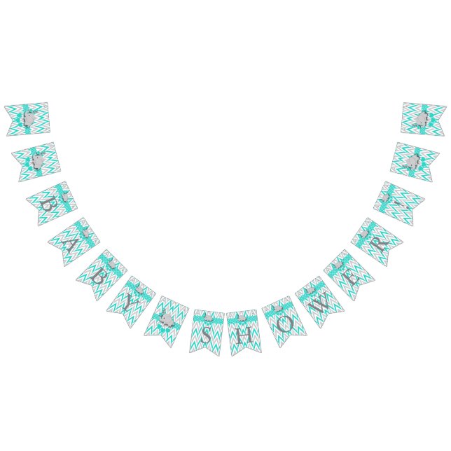 Turquoise, White Grey Elephant Baby Shower Bunting (All)