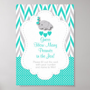 Turquoise, White Grey Elephant Game Instruction Poster