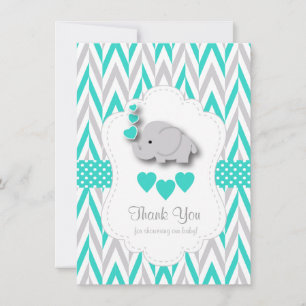 Turquoise, White, Grey Elephant Thank You Card