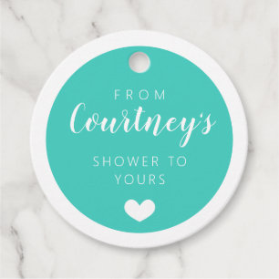 Turquoise & White Heart From My Shower To Yours Favour Tags