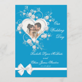 Turquoise & White Heart Wedding Photo Invitations