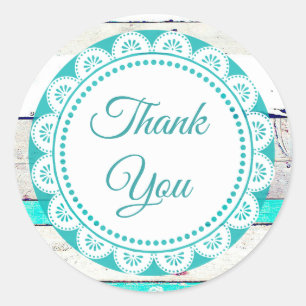 Turquoise White Lacey Thank You Stickers