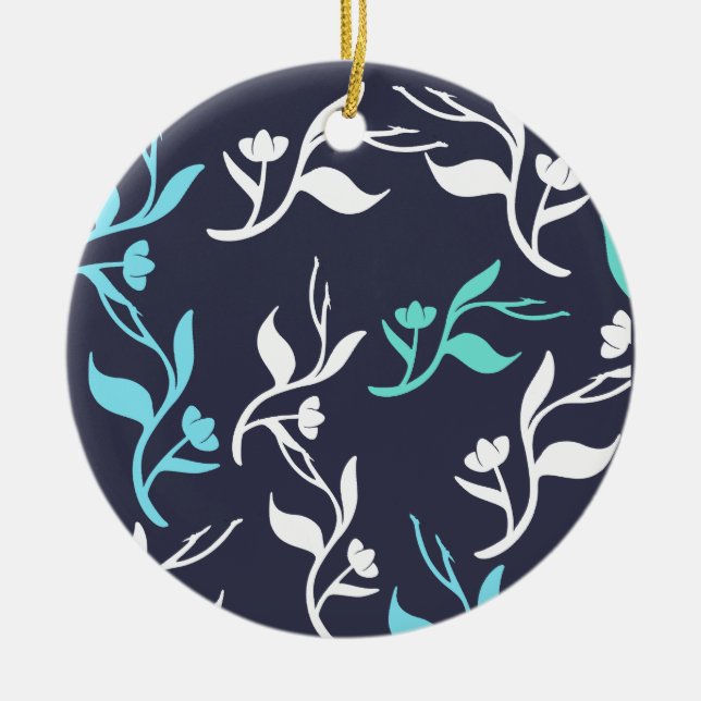 Turquoise White Leaves Pattern Product Ceramic Tree Decoration (Front)