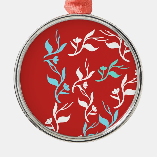 Turquoise White Leaves Pattern Product Metal Tree Decoration (Front)