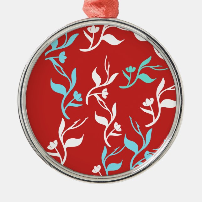 Turquoise White Leaves Pattern Product Metal Tree Decoration (Front)