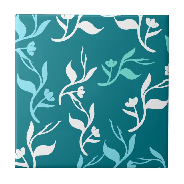 Turquoise White Leaves Pattern Product Tile (Front)