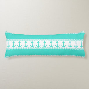 Turquoise White Nautical Anchor Coastal Stripes Body Cushion