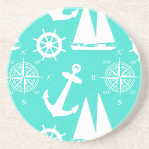 Turquoise White Nautical Coastal Boating Coaster