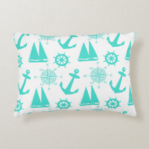 Turquoise White Nautical Coastal Boating Decorative Cushion