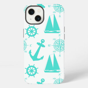 Turquoise White Nautical Coastal Boating iPhone 13 Case