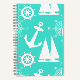 Turquoise White Nautical Coastal Boating Notebook