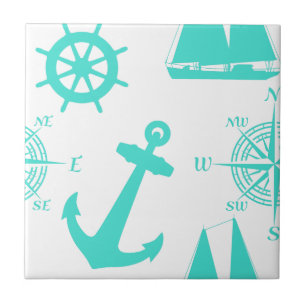 Turquoise White Nautical Coastal Boating Tile