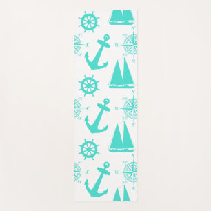 Turquoise White Nautical Coastal Boating Yoga Mat