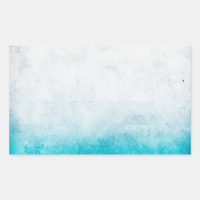 Turquoise & White Ombre Distressed Watercolor Rectangular Sticker (Front)