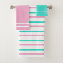 Turquoise White Pink Geometric Stripes 