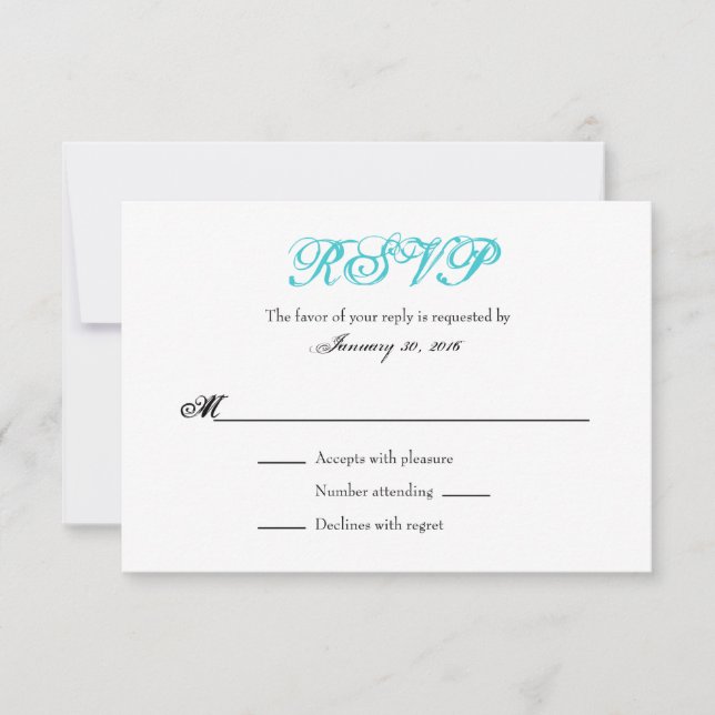 Turquoise White Plain Simple Wedding RSVP Cards (Front)