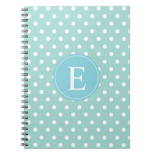 Turquoise White Polka Dot Blue Monogram Notebook