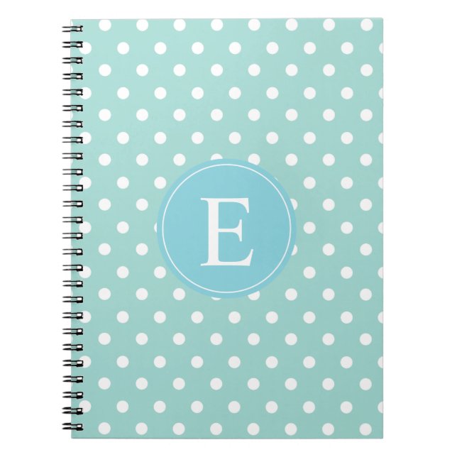 Turquoise White Polka Dot Blue Monogram Notebook (Front)