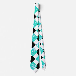 Turquoise White Polka Dots Black & White Geometric Tie