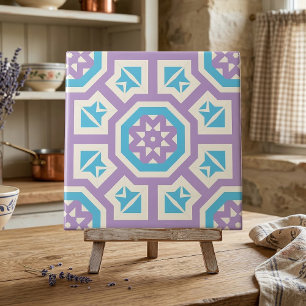 Turquoise White & Purple Elegant Geometric Pattern Tile
