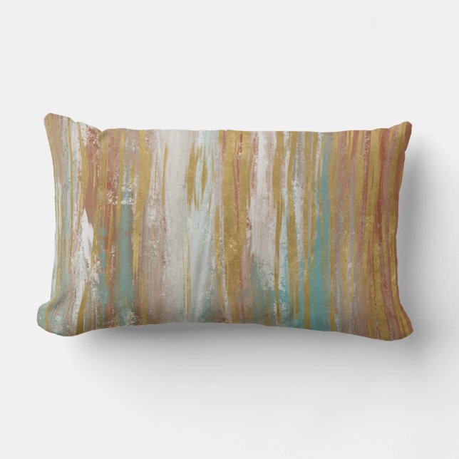 Turquoise, White, Red Ochre and Gold Abstract Lumbar Cushion (Front)