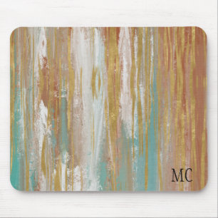 Turquoise, White, Red Ochre and Gold Abstract Mouse Mat