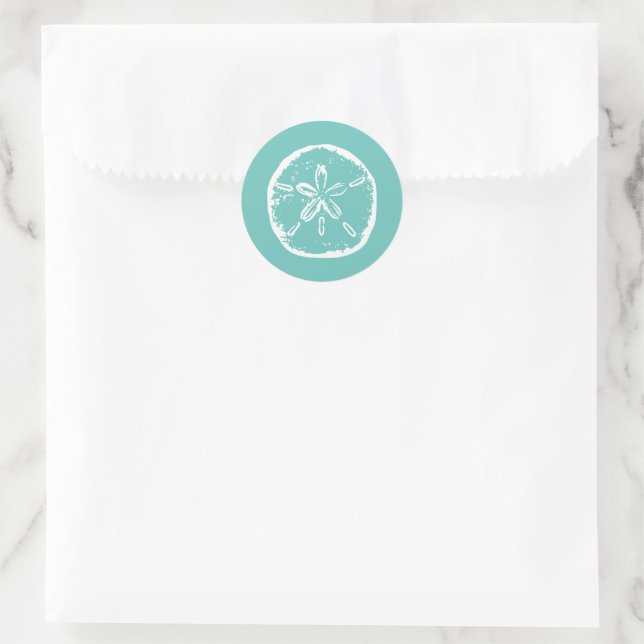 Turquoise white Sand dollar beach wedding stickers (Bag)