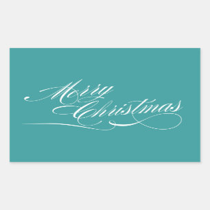 Turquoise White Script Merry Christmas Stickers