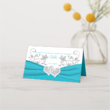 Turquoise, White, Silver Love Hearts Wedding