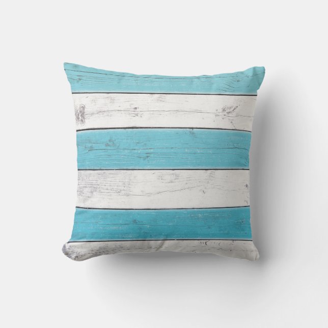 Turquoise & White Striped Outdoor Pillow (Front)