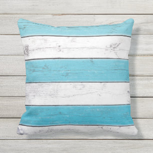 Turquoise & White Striped Outdoor Pillow
