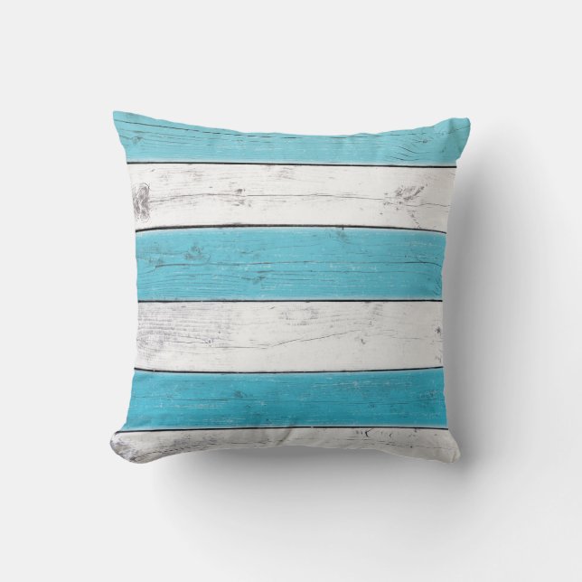 Turquoise & White Striped Pillow (Front)